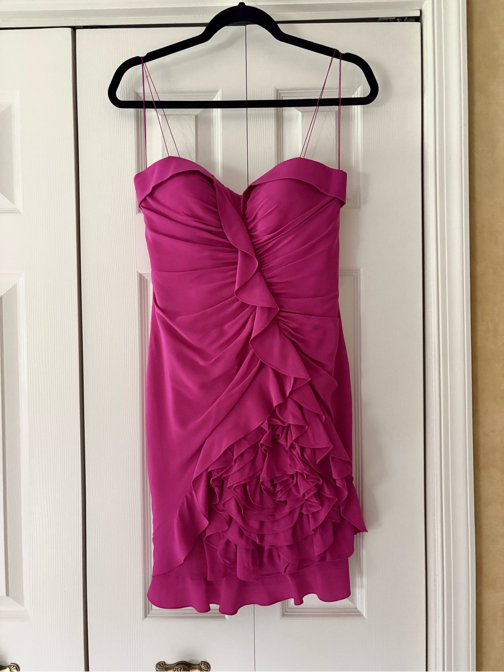Aidan Mattox Fuchsia Spaghetti-Strap Ruffled Cocktail Dress